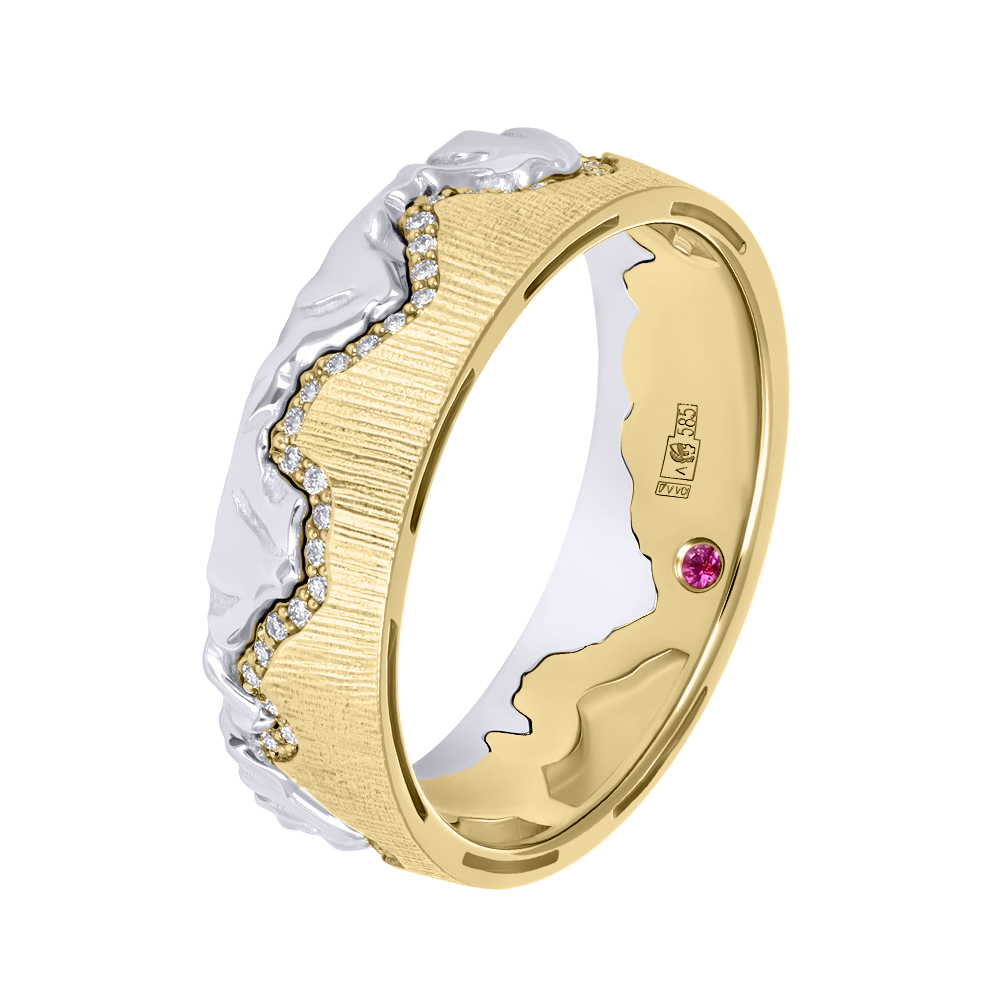 Кольцо из желтого и белого золота с бриллиантами и рубином 9311025Б