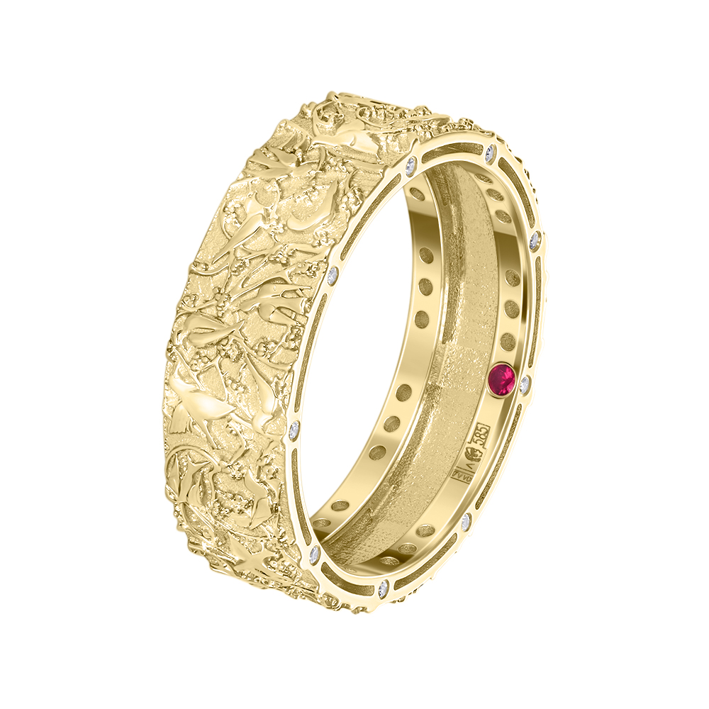 Кольцо из желтого золота с бриллиантами и рубином 9311121Б