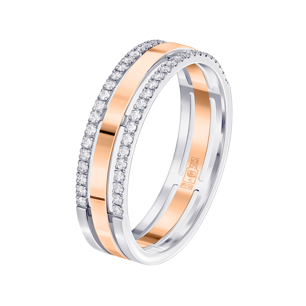 Кольцо из красного и белого золота с бриллиантами 9111124Б