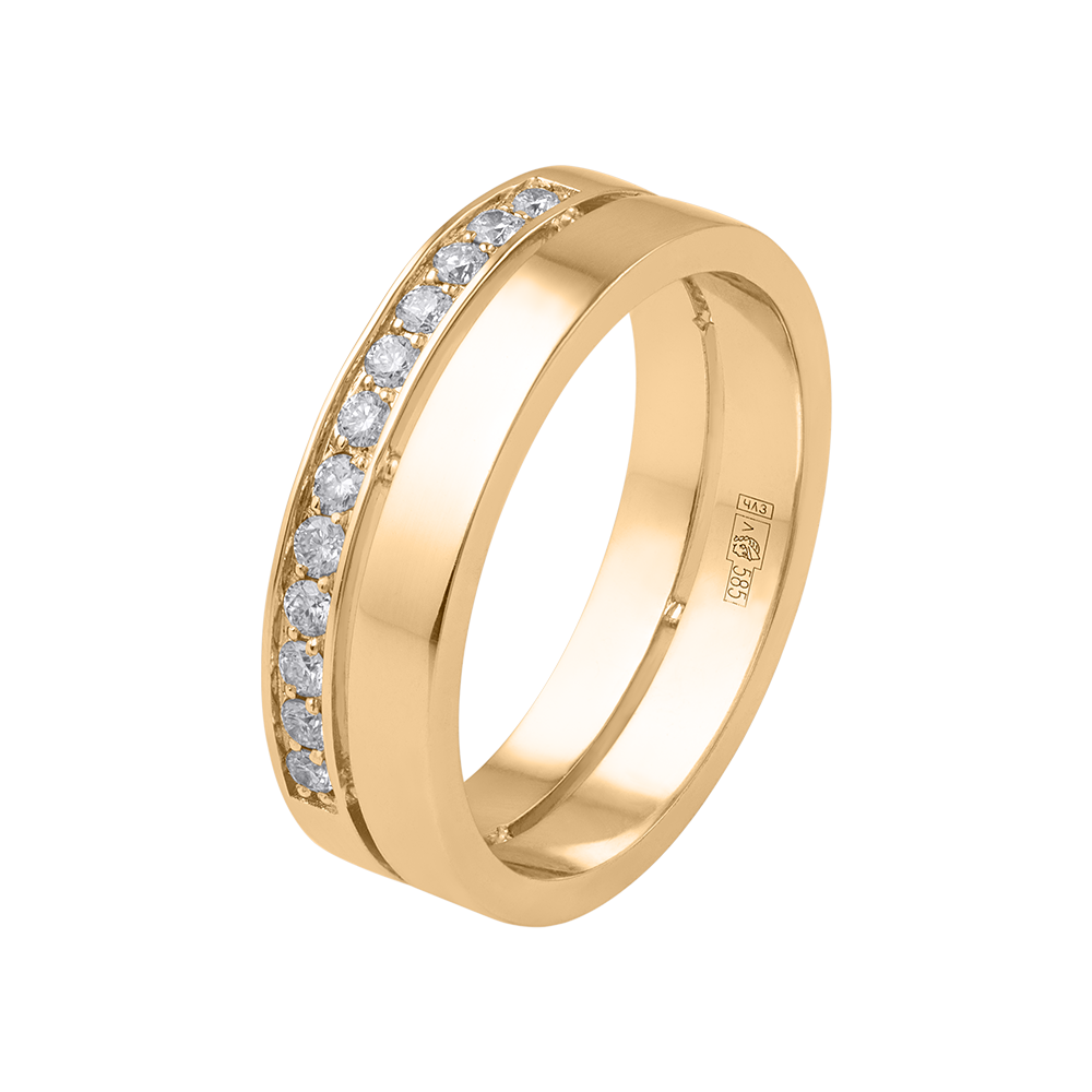 Кольцо широкое из желтого золота с бриллиантами 931645Б