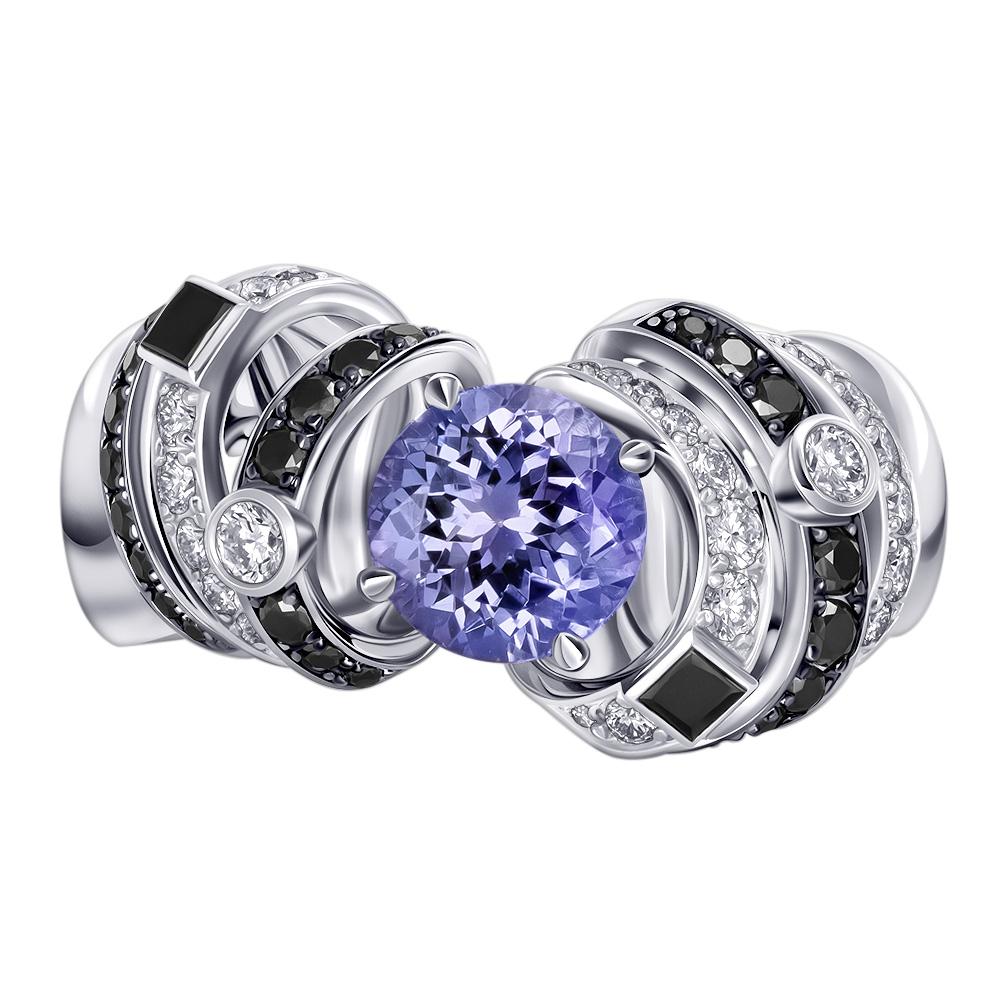 Дизайнерское кольцо с бриллиантами и танзанитом 9211106К