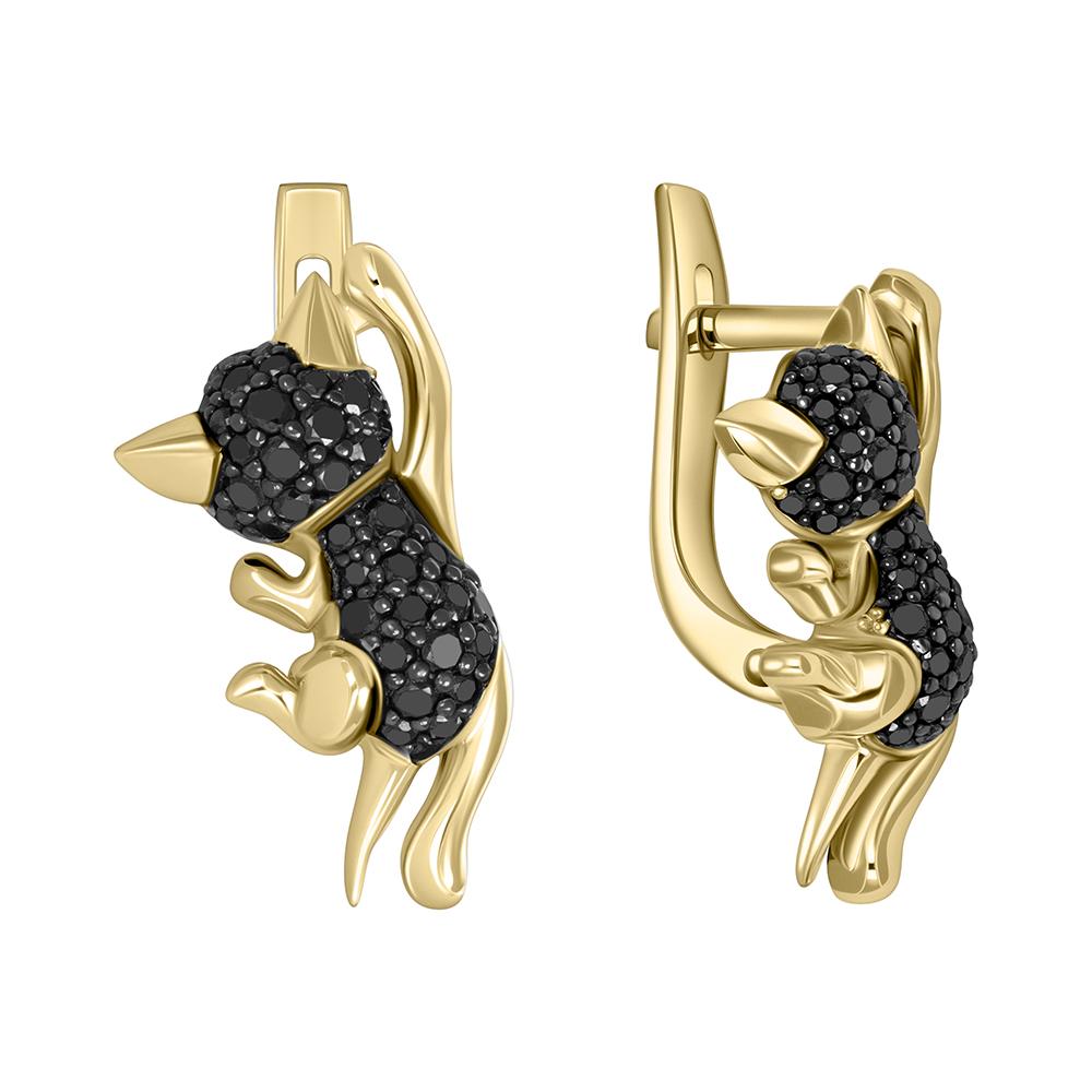 Серьги из желтого золота с черными бриллиантами 9321048Б