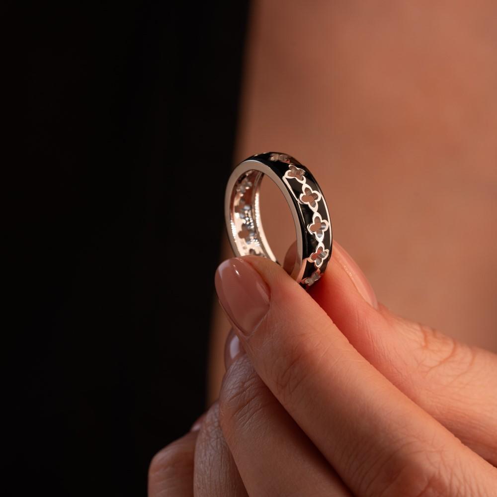 Кольцо из белого золота 585 пробы с эмалью 921521