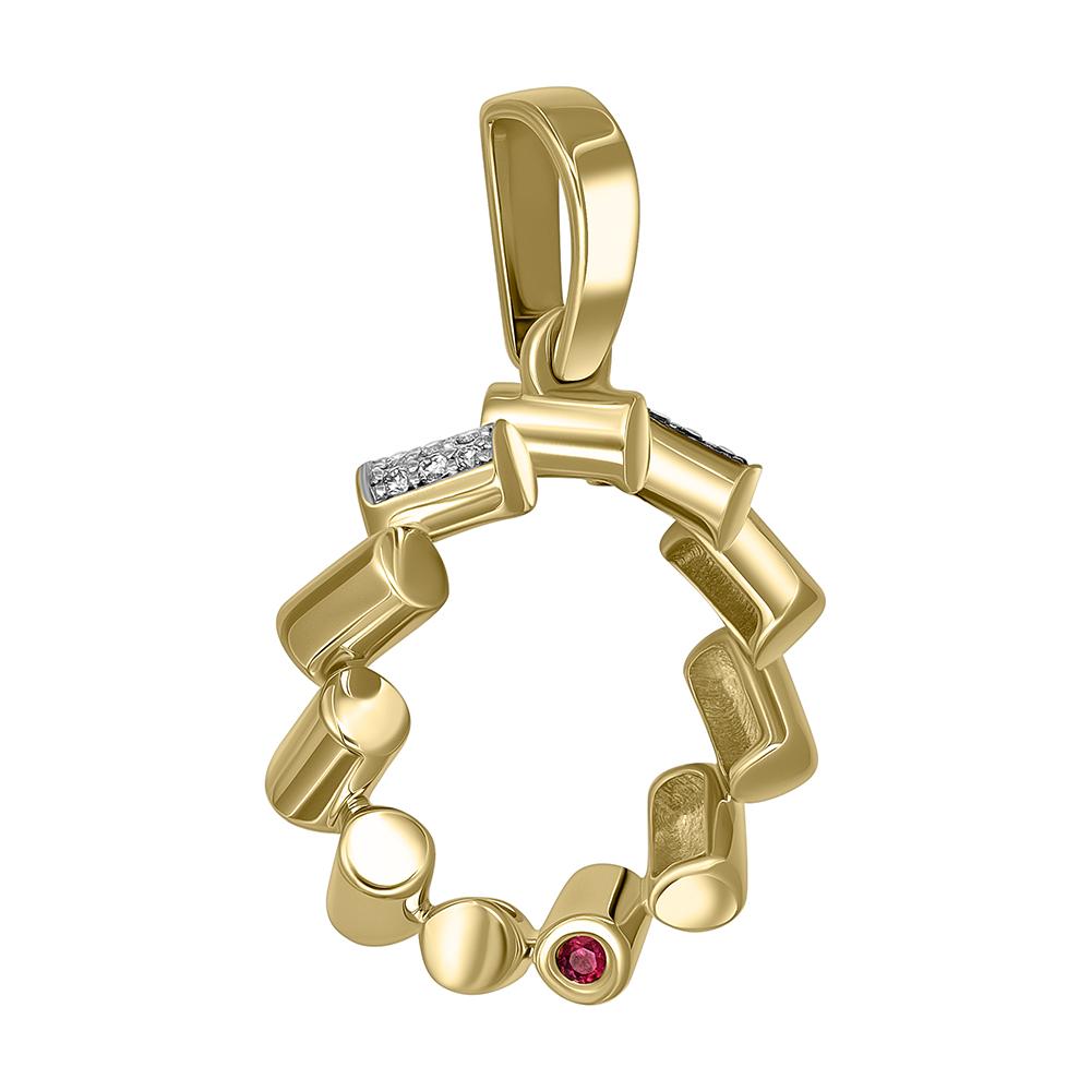 Подвеска из желтого золота с бриллиантами и рубином 934948Б