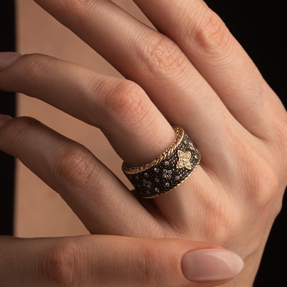 Кольцо из желтого золота с черными бриллиантами 931756Б