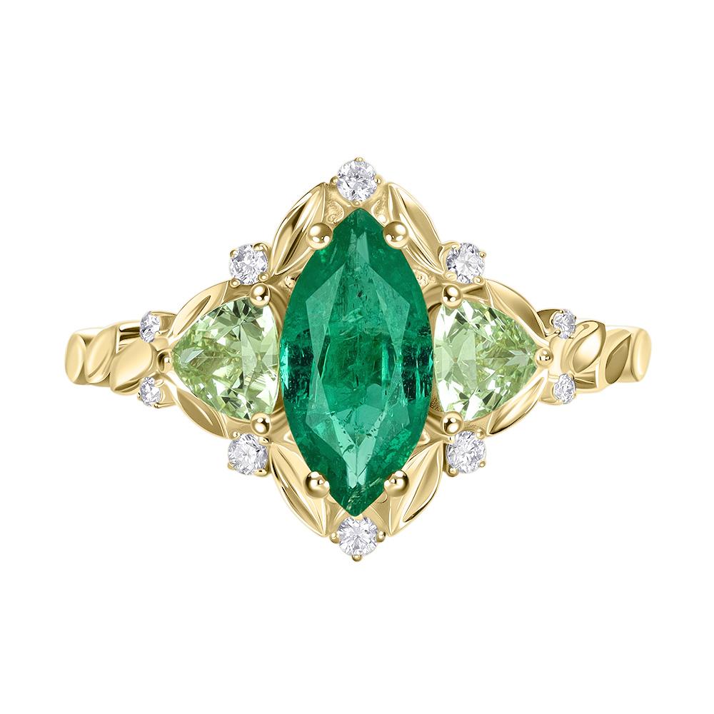 Кольцо из желтого золота с бриллиантами и изумрудом 9311105К