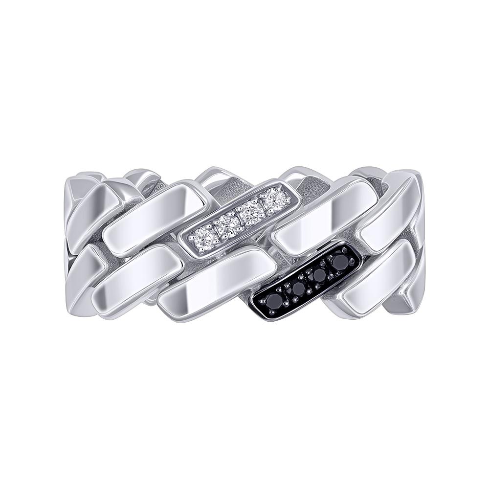 Кольцо из белого золота с белыми и черными бриллиантами 921880ЧБ
