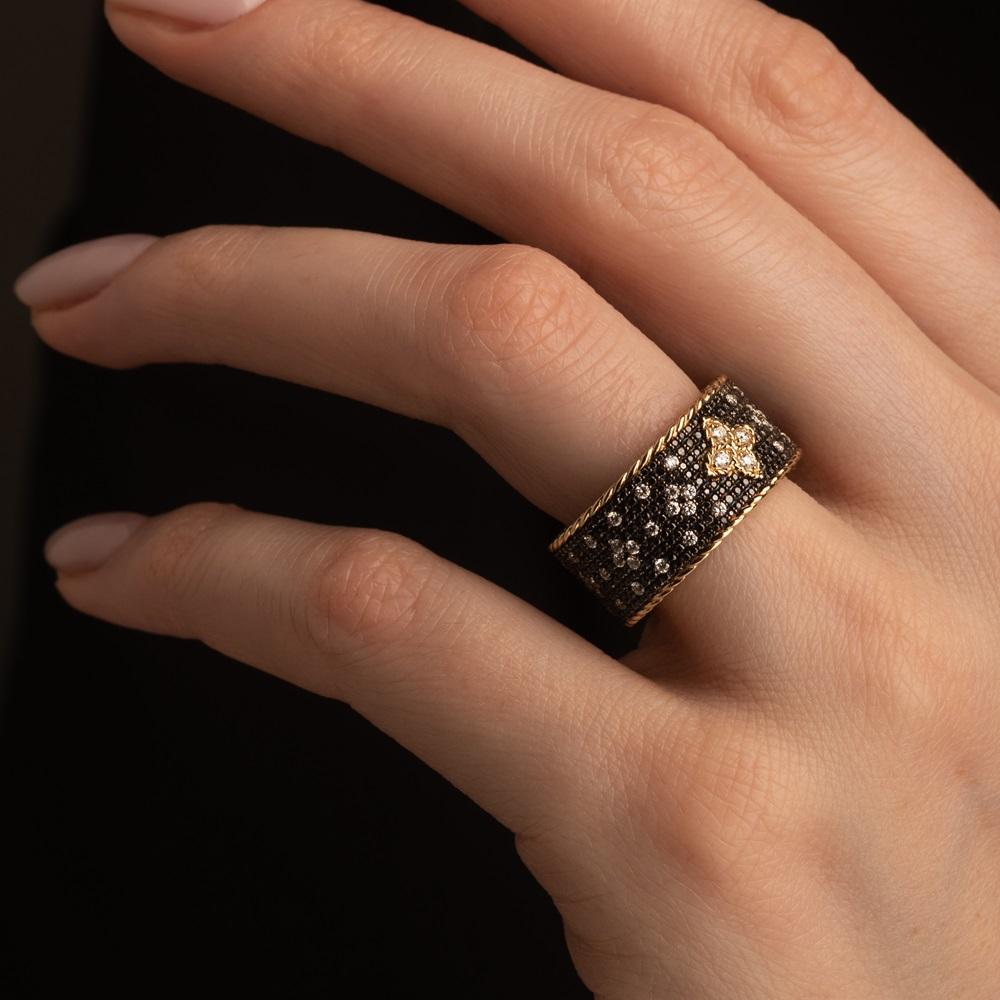 Кольцо из желтого золота с черными бриллиантами 931756Б