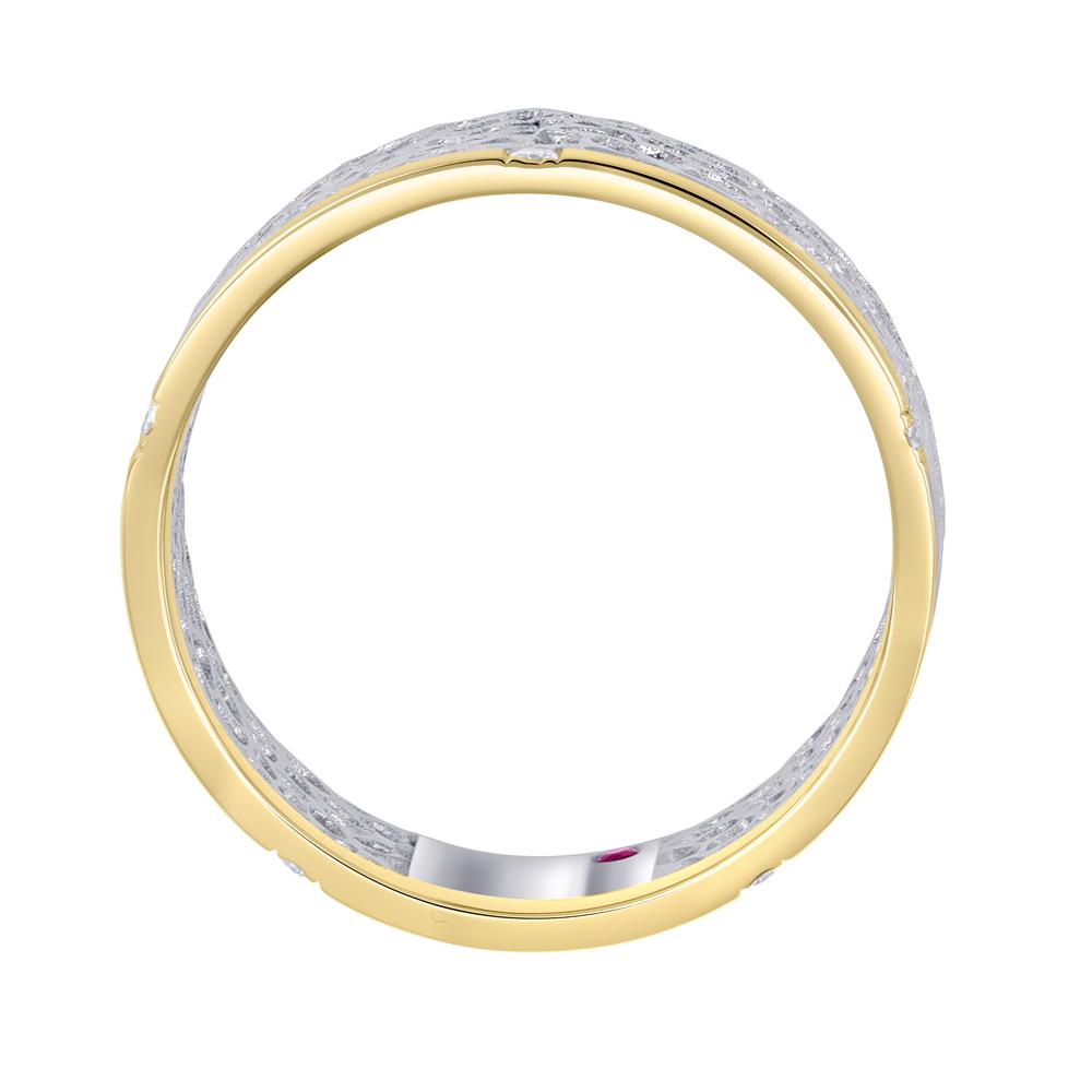 Кольцо из белого и желтого золота с бриллиантами и рубином 921997-3Б