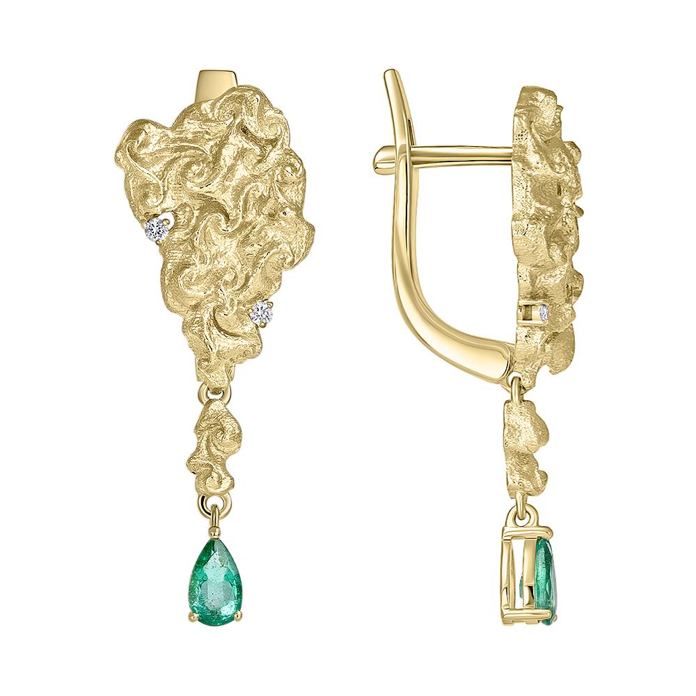 Серьги из желтого золота с изумрудами и бриллиантами 9321101И