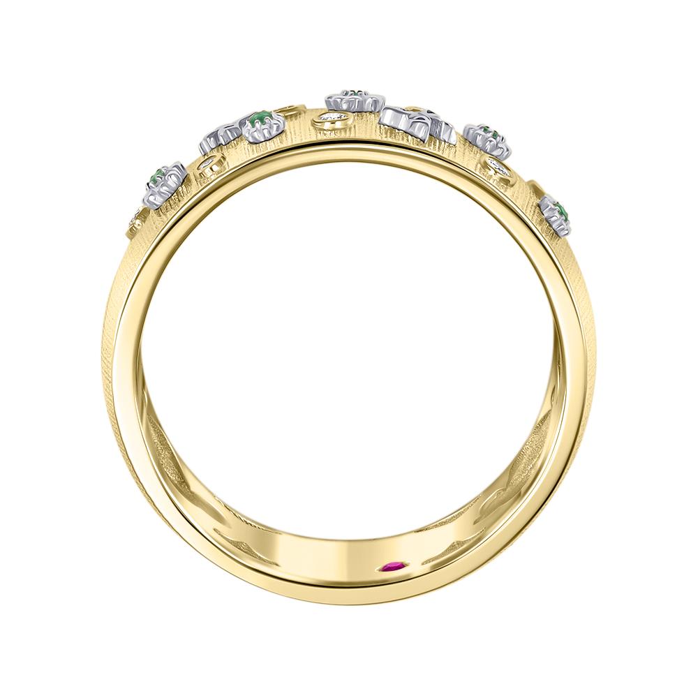 Кольцо из желтого золота с бриллиантами и изумрудами 9311096К