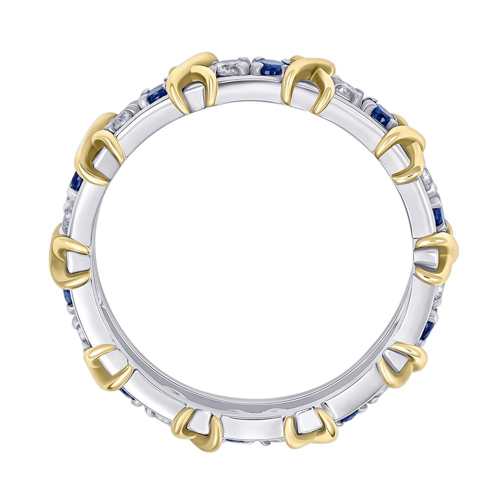 Кольцо из желтого и белого золота с бриллиантами и сапфирами