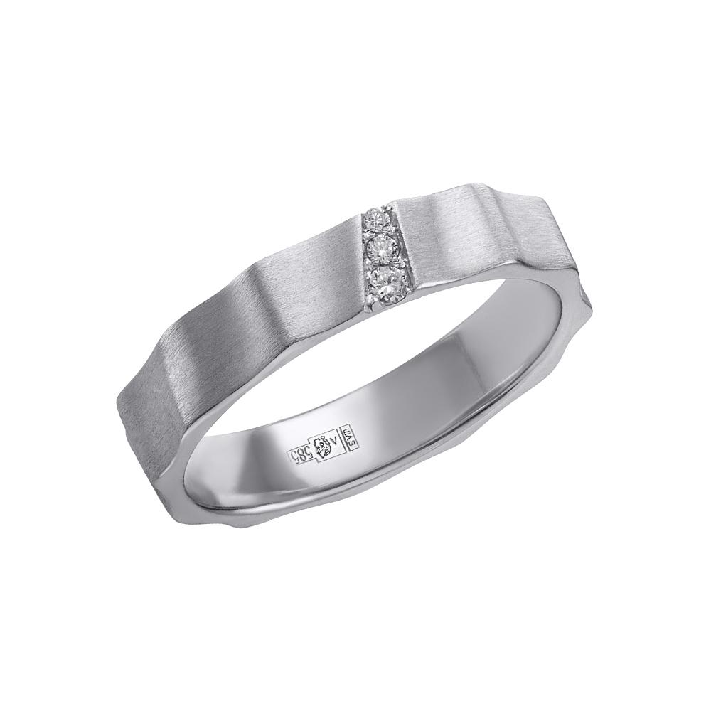 Кольцо из белого золота волной с 3 бриллиантами 921769Б