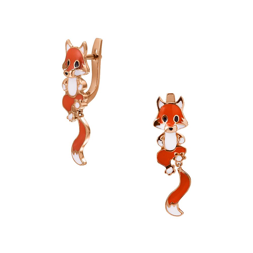 Серьги лисята из красного золота 585 пробы 912786