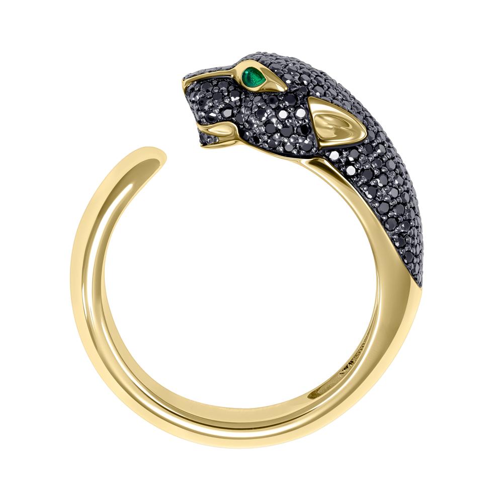Кольцо из желтого золота с черными бриллиантами 931898ЧБ