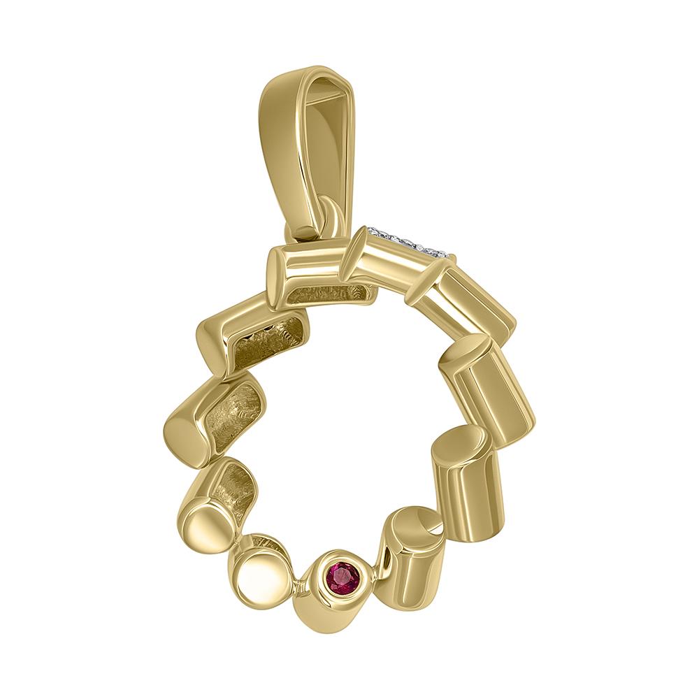 Подвеска из желтого золота с бриллиантами и рубином 934948Б