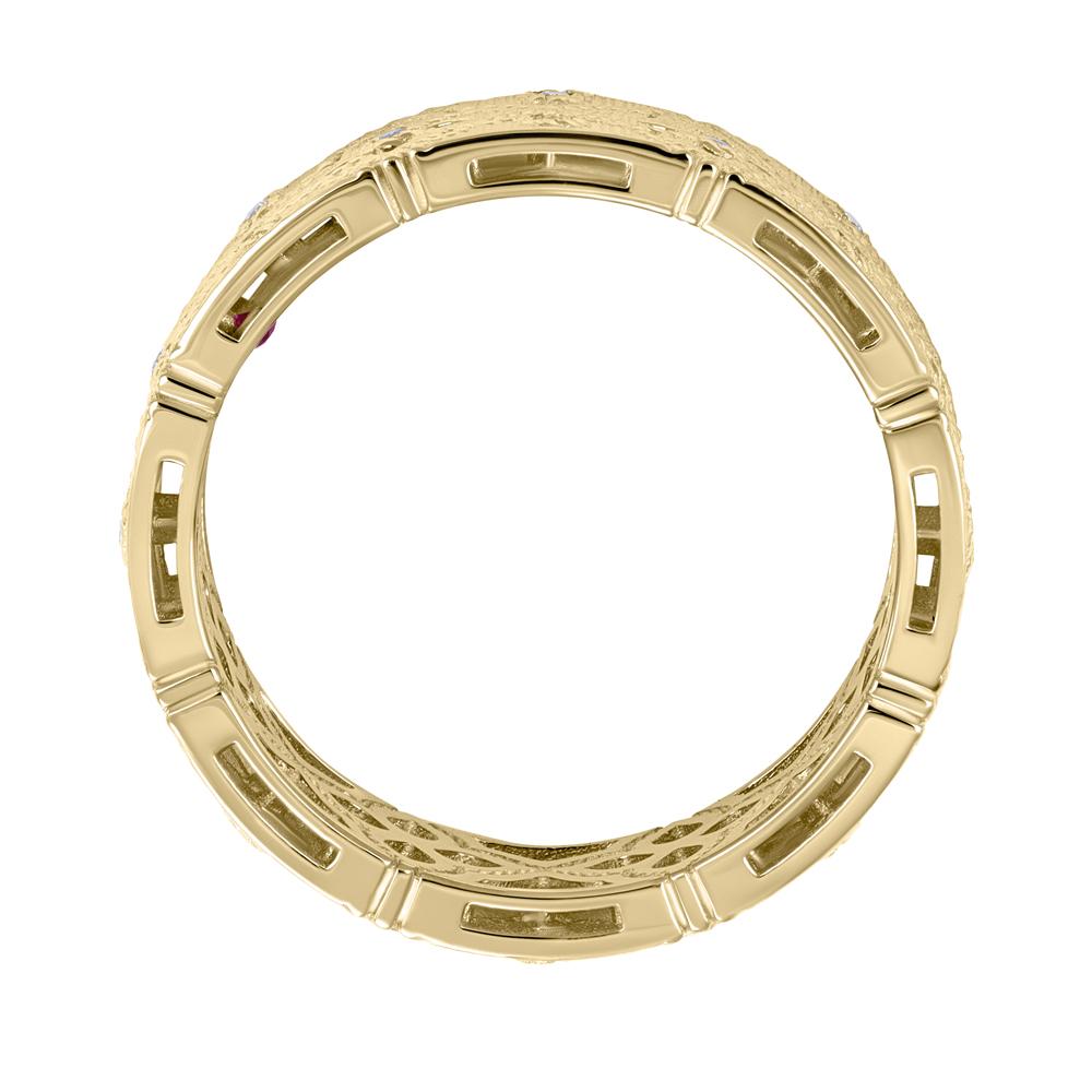 Обручальное кольцо из желтого золота с бриллиантами и рубином 9311037Б 