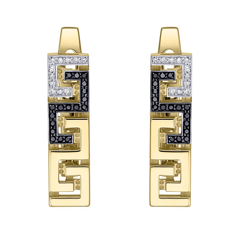 Серьги из желтого золота с двумя видами бриллиантов 932980ЧБ