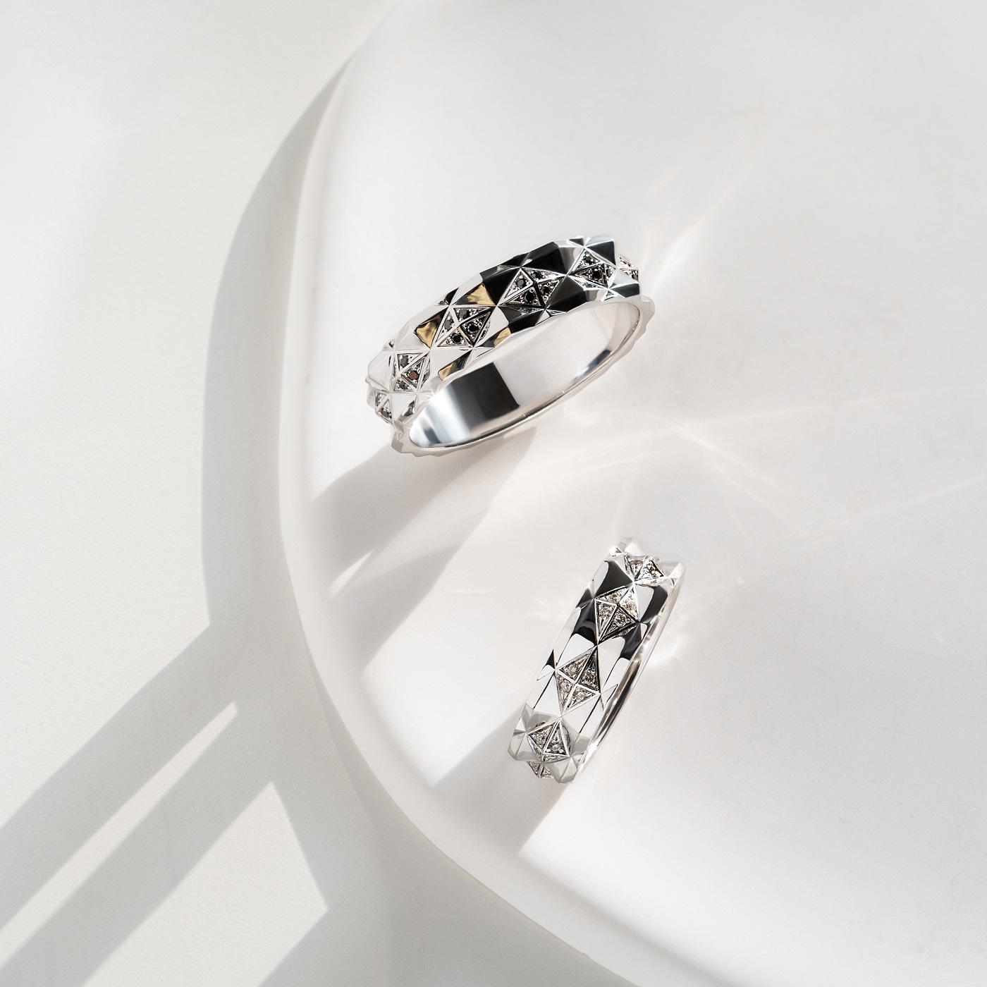 Обручальное кольцо из белого золота 585 пробы с черными бриллиантами 921745ЧБ