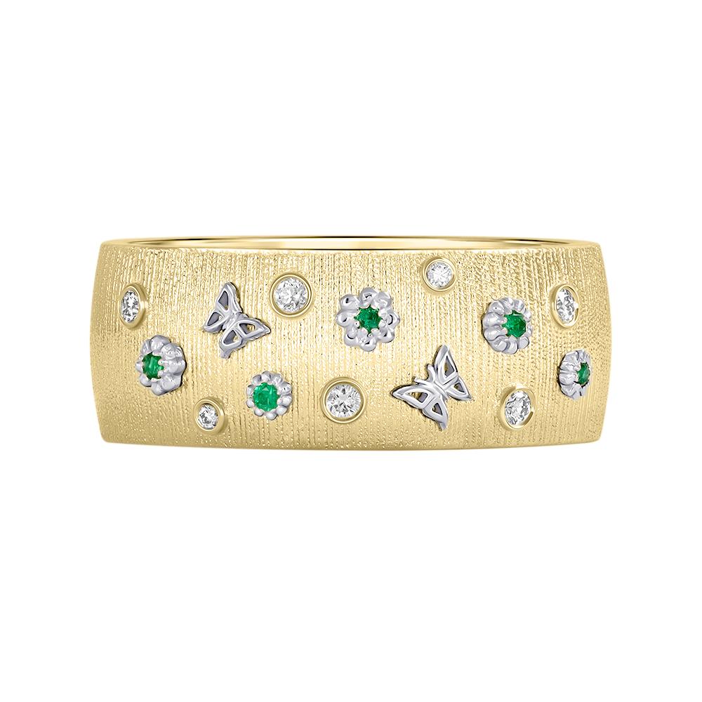 Кольцо из желтого золота с бриллиантами и изумрудами 9311096К