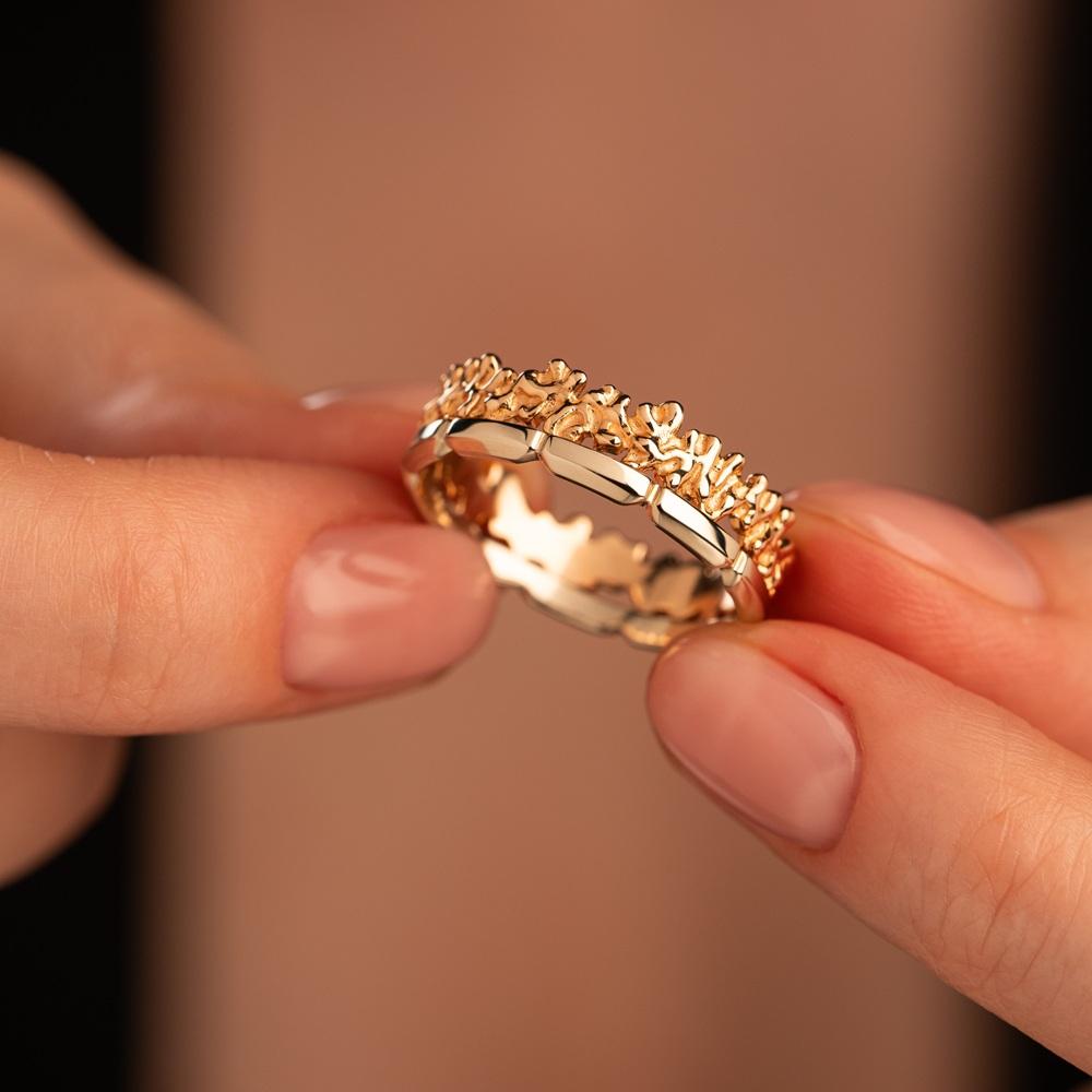 Дизайнерское обручальное кольцо из красного и белого золота 911994