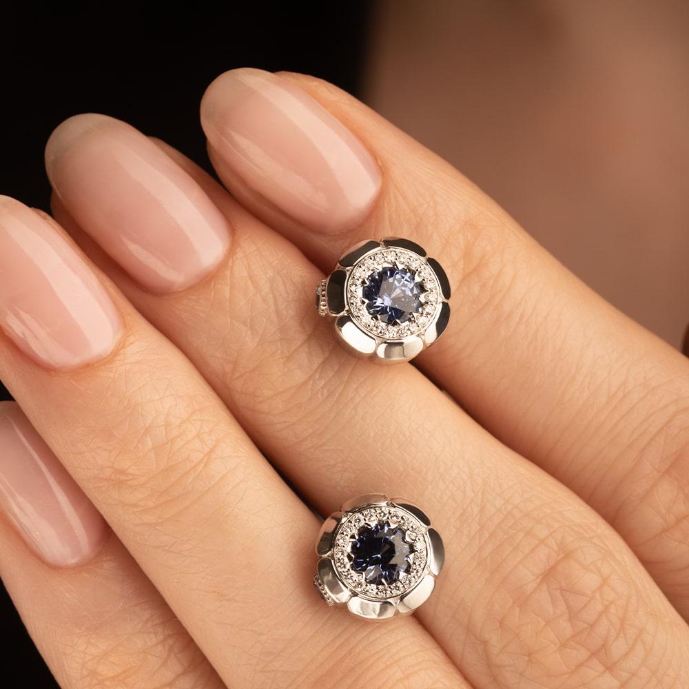 Запонки из белого золота 585 пробы с сапфирами 928675С