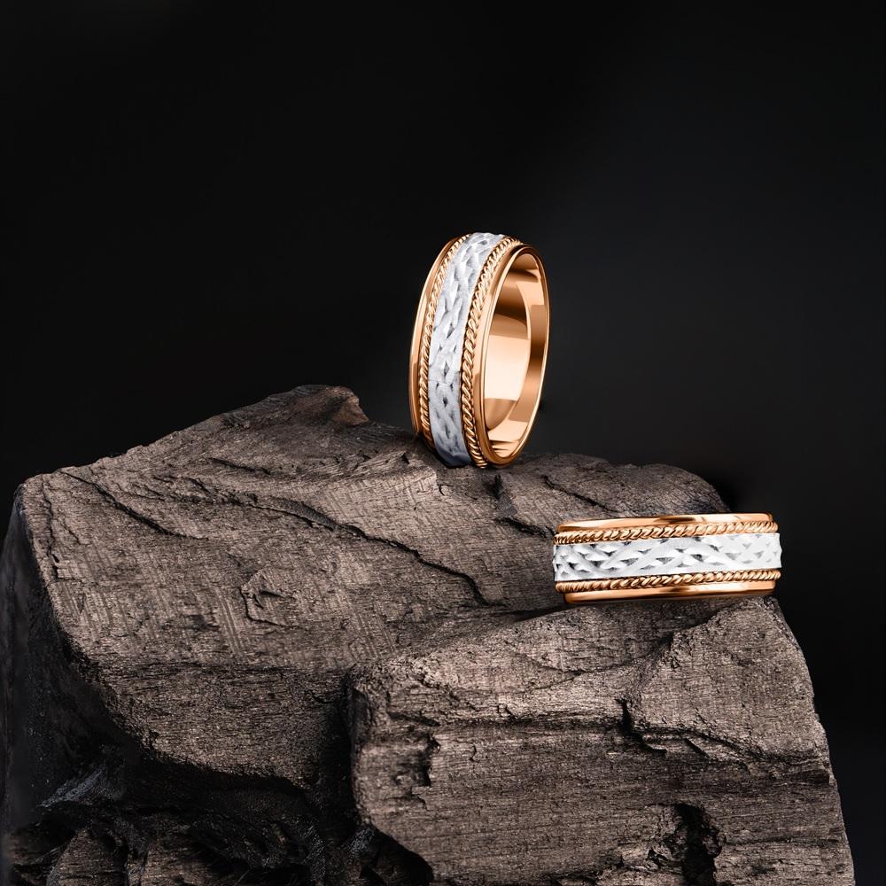 Кольцо двухсплавное с гранью и плетением 430-000-409