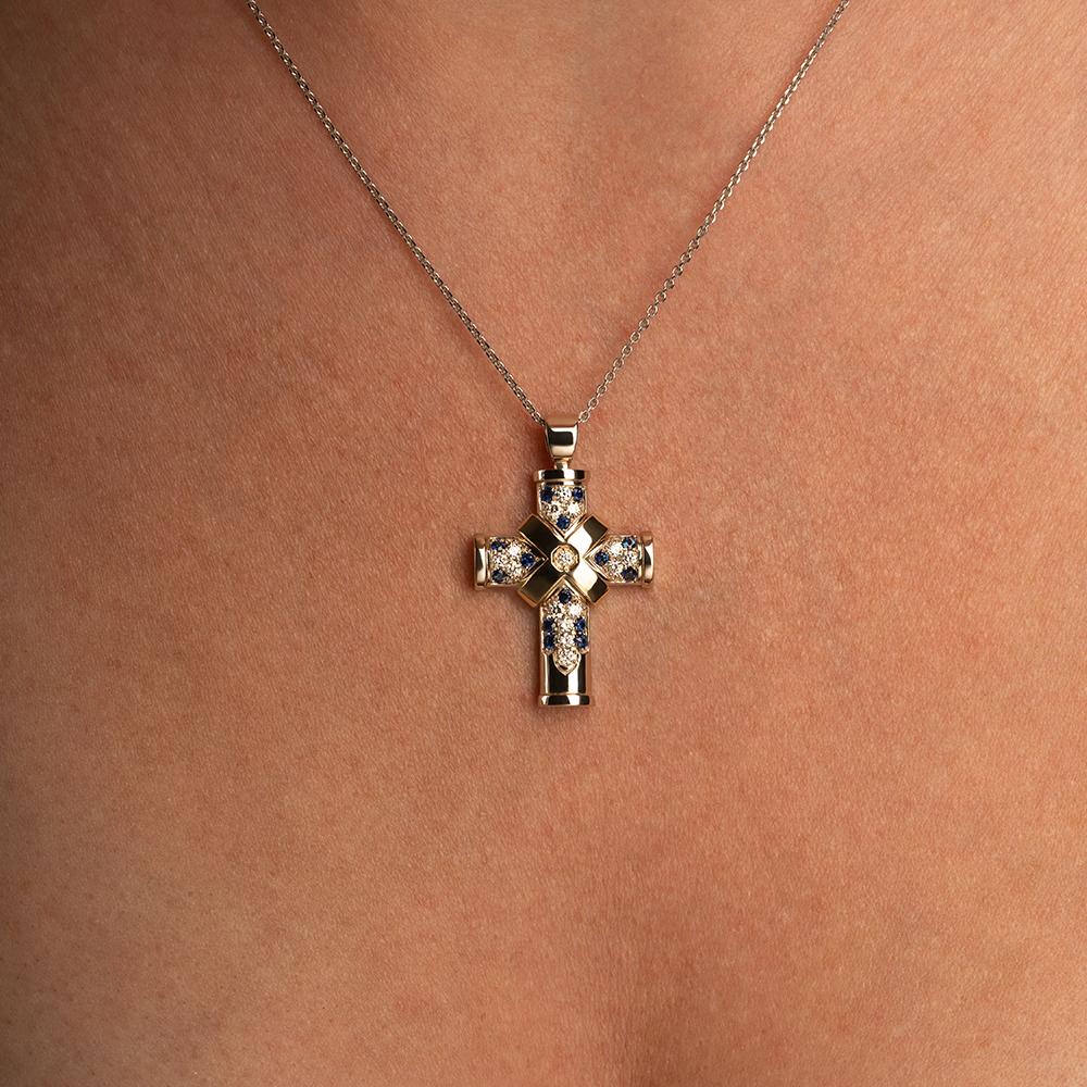 Подвеска из золота 585 пробы с бриллиантами и сапфирами 924788СБ