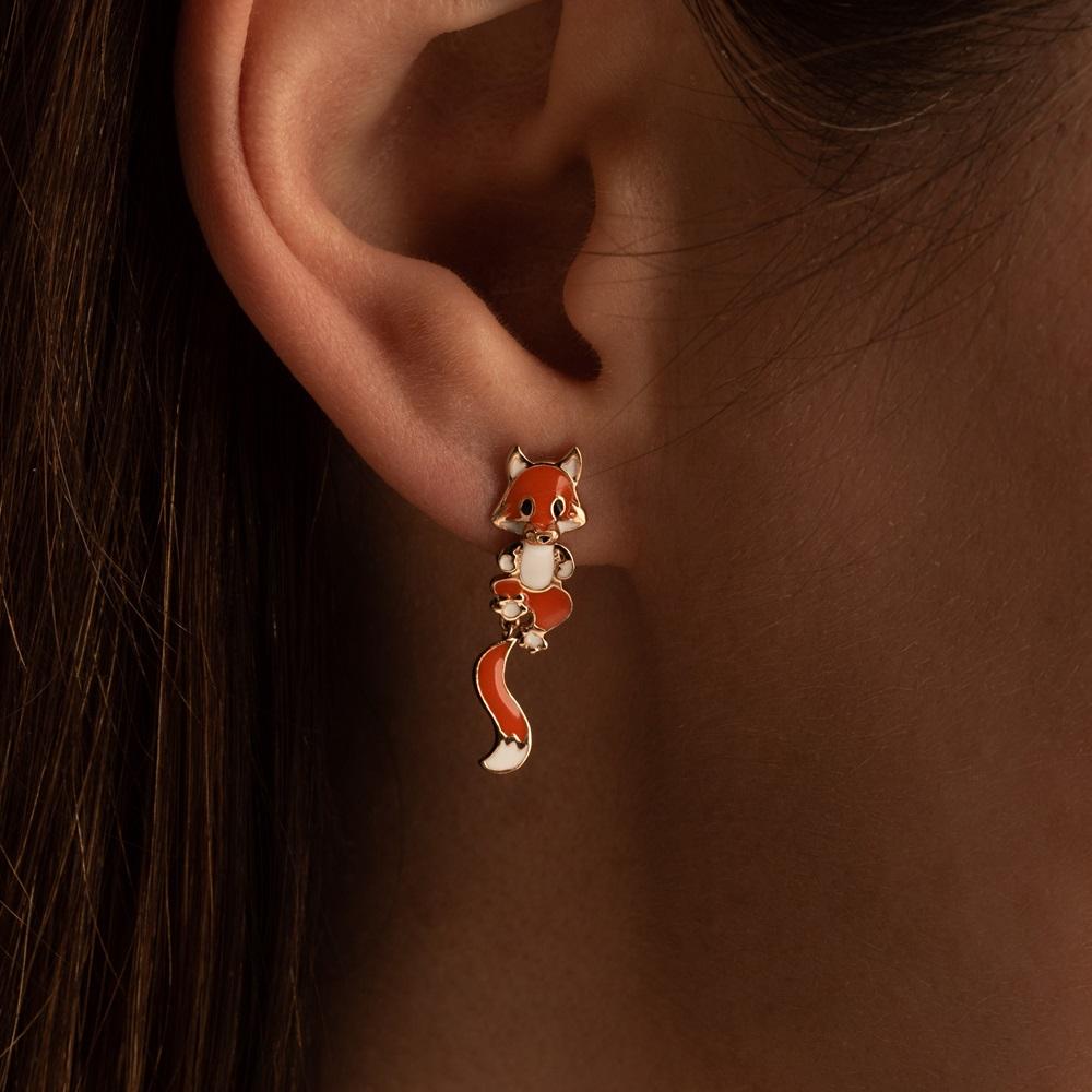 Серьги лисята из красного золота 585 пробы 912786