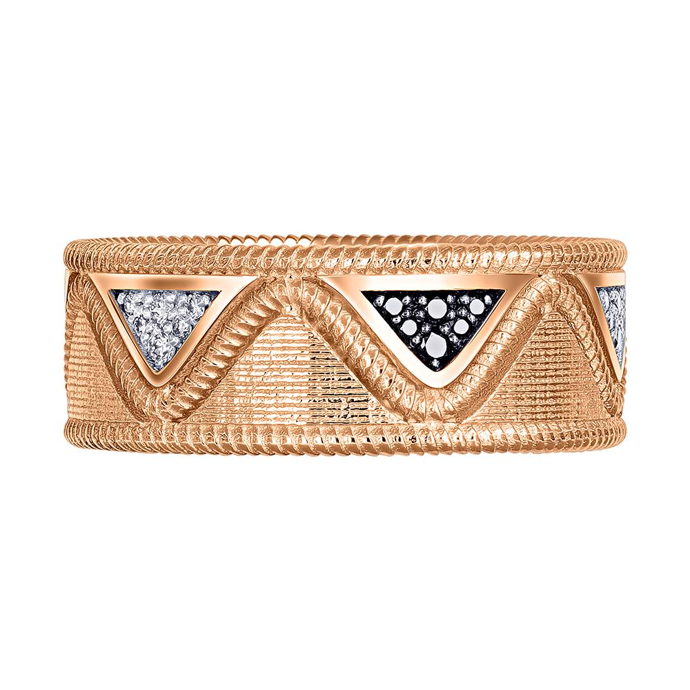 Кольцо из красного золота с черными и белыми бриллиантами 911942ЧБ