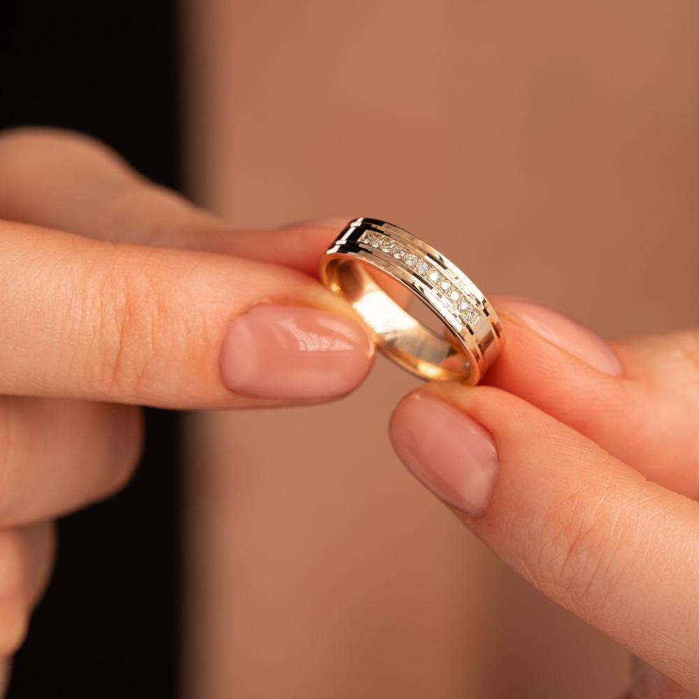 Обручальное двухсплавное кольцо (синтеринг) с бриллиантами 452-110-992