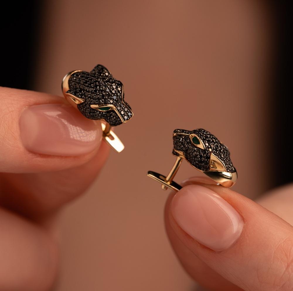 Серьги из золота с черными бриллиантами 932898ЧБ