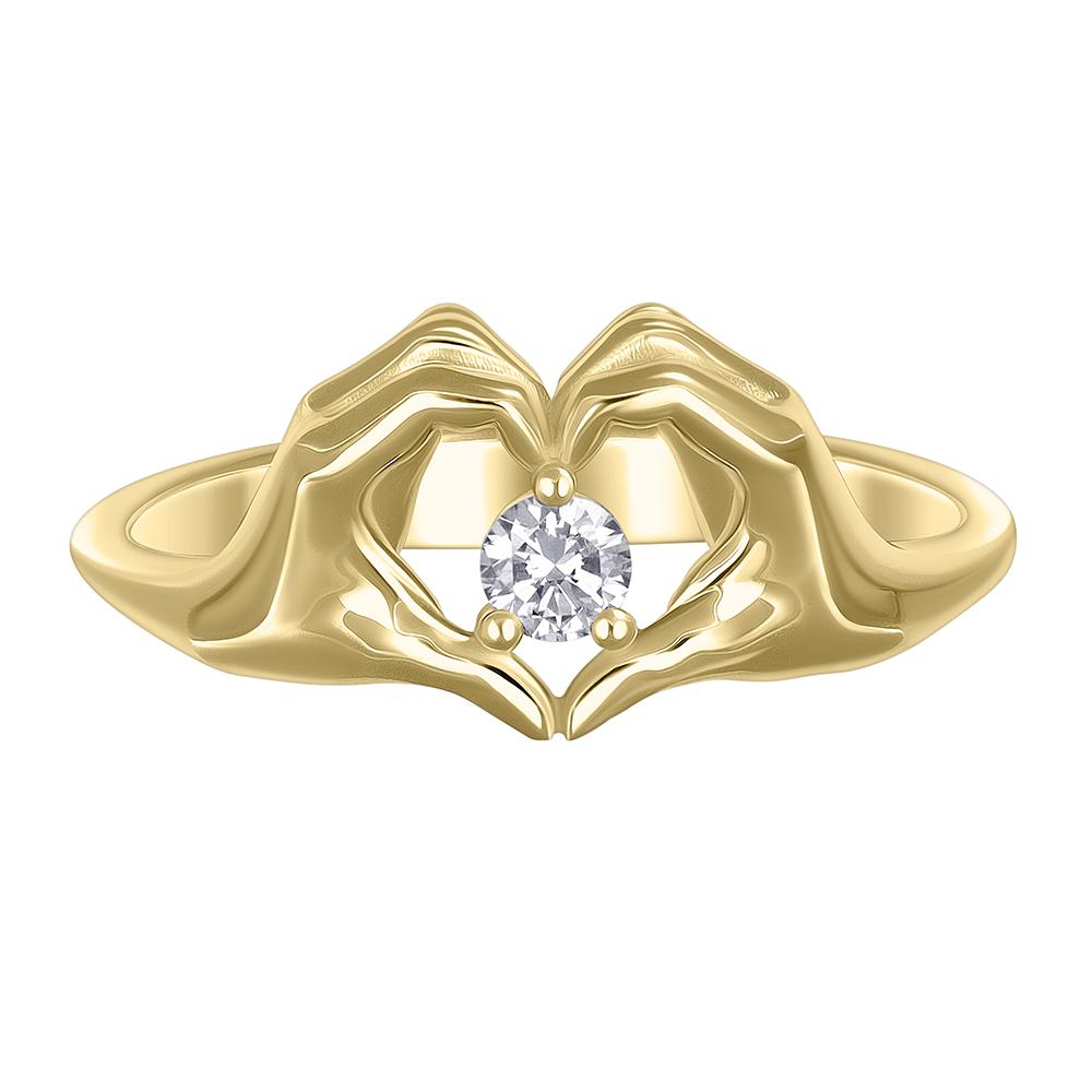 Кольцо в форме сложенных в сердце ладоней с бриллиантом 931964Б