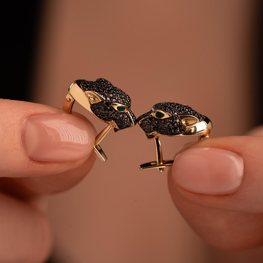 Серьги из золота с черными бриллиантами 932898ЧБ