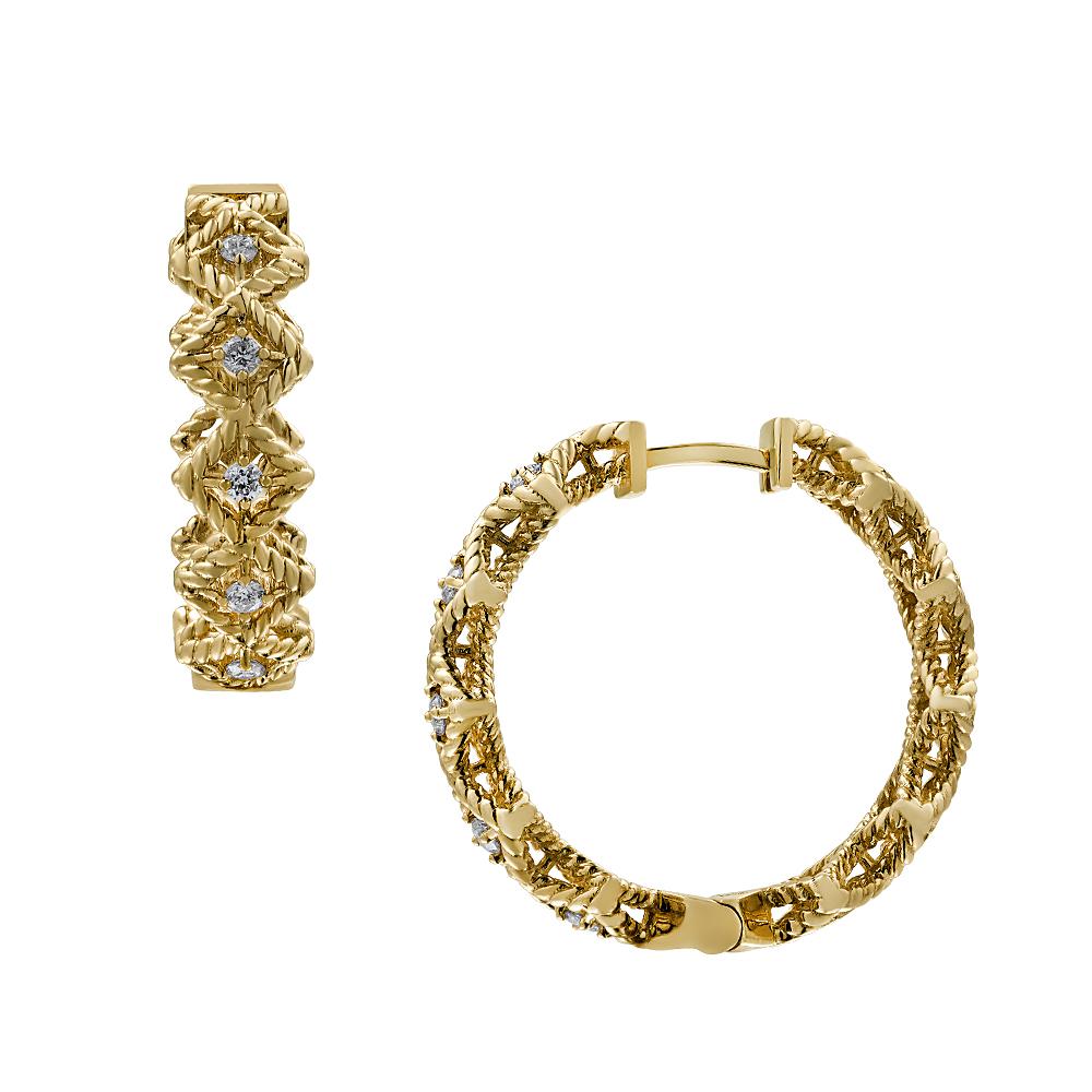 Серьги из желтого золота фактурные с бриллиантами 932830Б