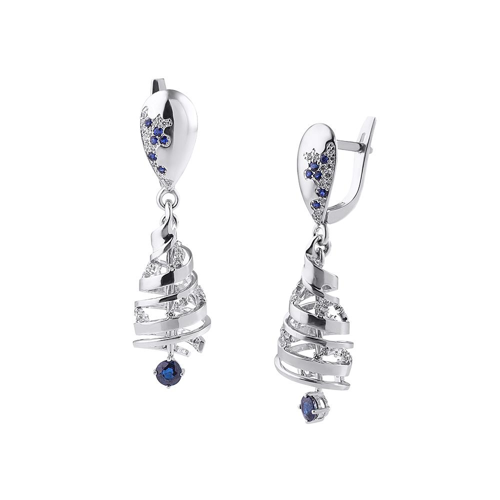 Серьги из белого золота 585 пробы с бриллиантами и сапфирами 922714С